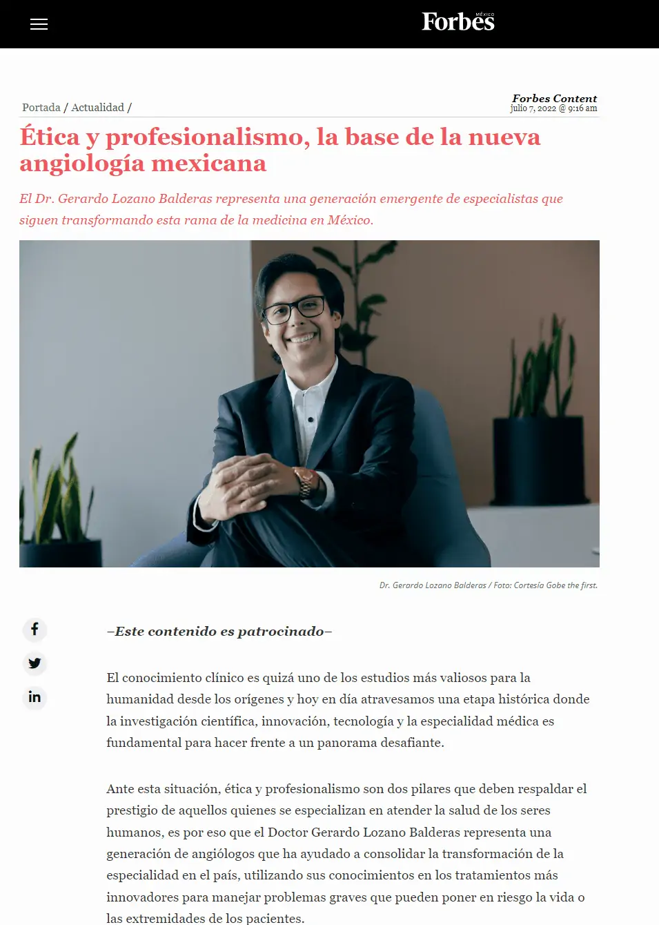 Artículo Forbes del Dr. Gerardo Lozano